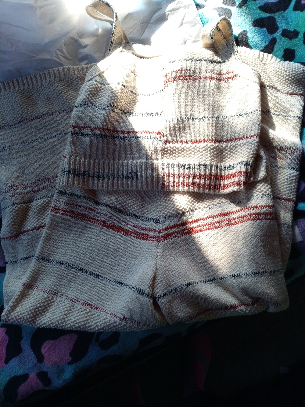 Cream Striped Knit Crop Sweater and Shorts Set